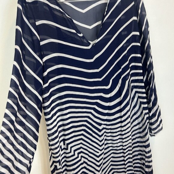 Soft Surroundings Size Large Deco Dress Blue White Striped W/ Slip Lining 2DC89 - Picture 8 of 11